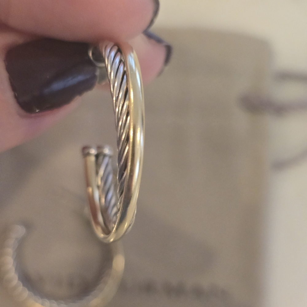 David Yurman Crossover  Silver Hoop Earrings - Picture 7 of 9